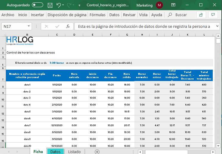 El Excel que necesitas para el control del registro horario 8