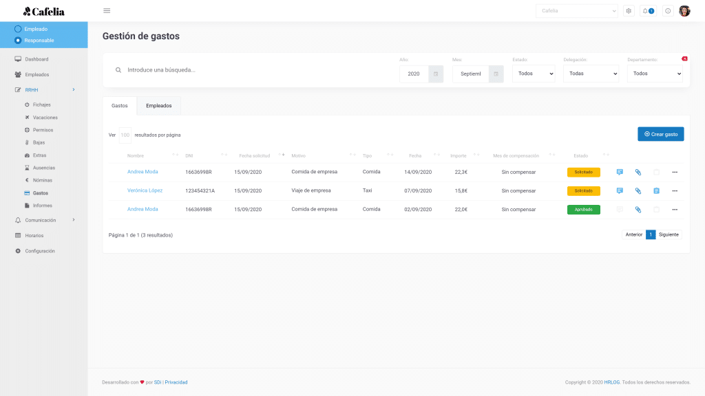 Screenshot HRLOG control de gastos