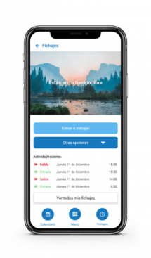 Fichajes Vista de la aplicación móvil de la pantalla de fichaje